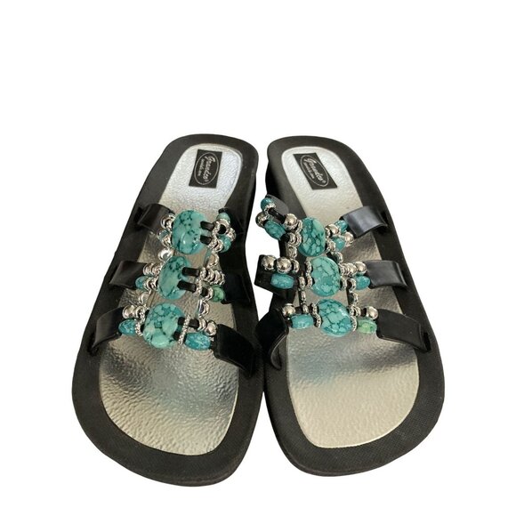 Grandco Women's Size 10 Black Turquoise Embellished Beaded Sandals shoes - Picture 2 of 8